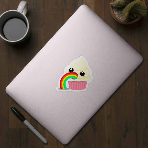 Kawaii Puking Rainbow Cupcake Emoji by LittleBunnySunshine